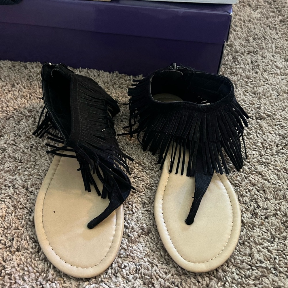 Fringe Black Sandals
